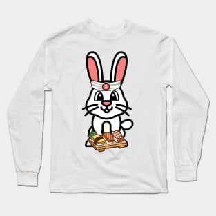 Funny white rabbit is a sushi chef Long Sleeve T-Shirt